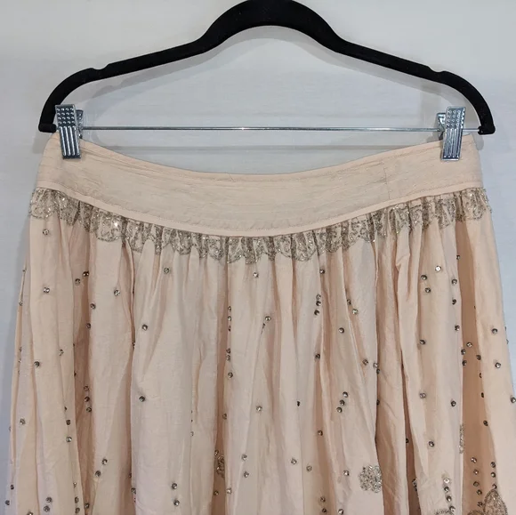 Ruehl No.925 100% Cotton Beaded Embellished Pale Pink Skirt Size Medium - Picture 9 of 11